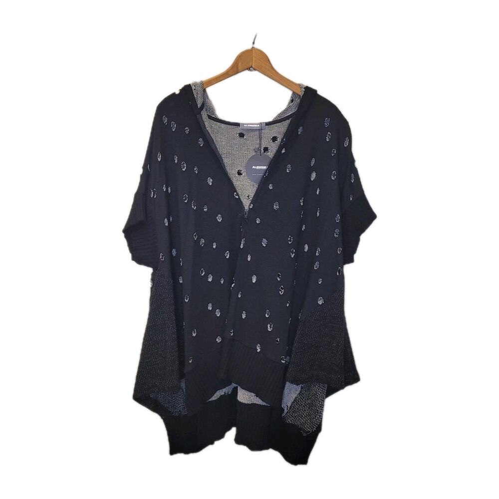 Alembika Womens Oversized Short Sleeve Poncho Hole Pattern Top Small Hoodie New